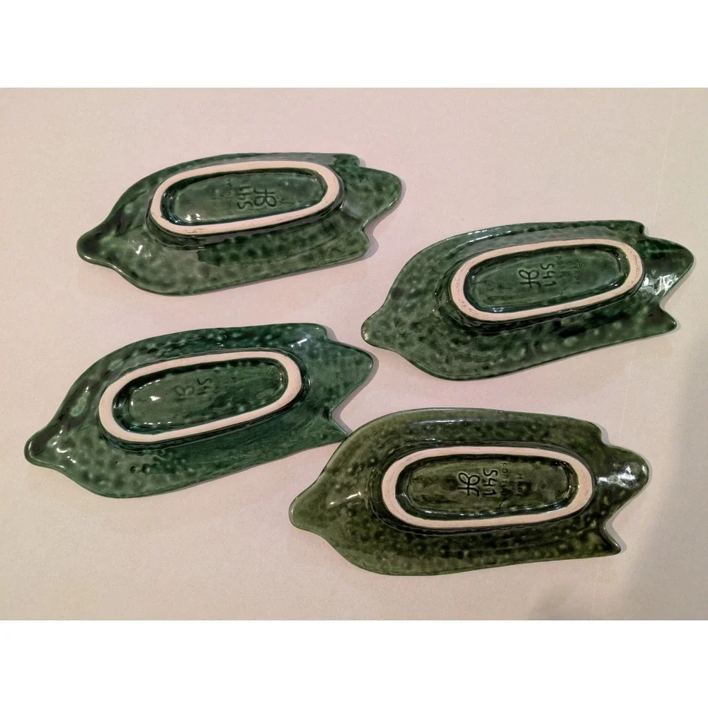Majolica Corn Cob With Husk Plates Set 4, Made In Portugal, See Pics